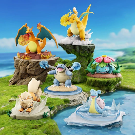 Pokémon Battle Moment – Charizard, Blastoise, Venusaur, Dragonite, Lapras e Arcanine; un diorama casuale per blind box